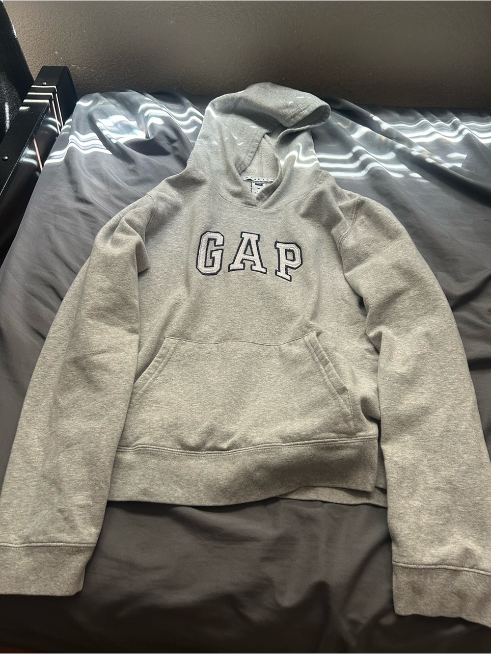 GAP Light Gray Pullover Hoodie with Navy Trim Logo